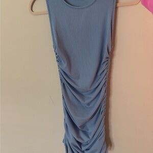 Ruched Blue Sleeveless Dress